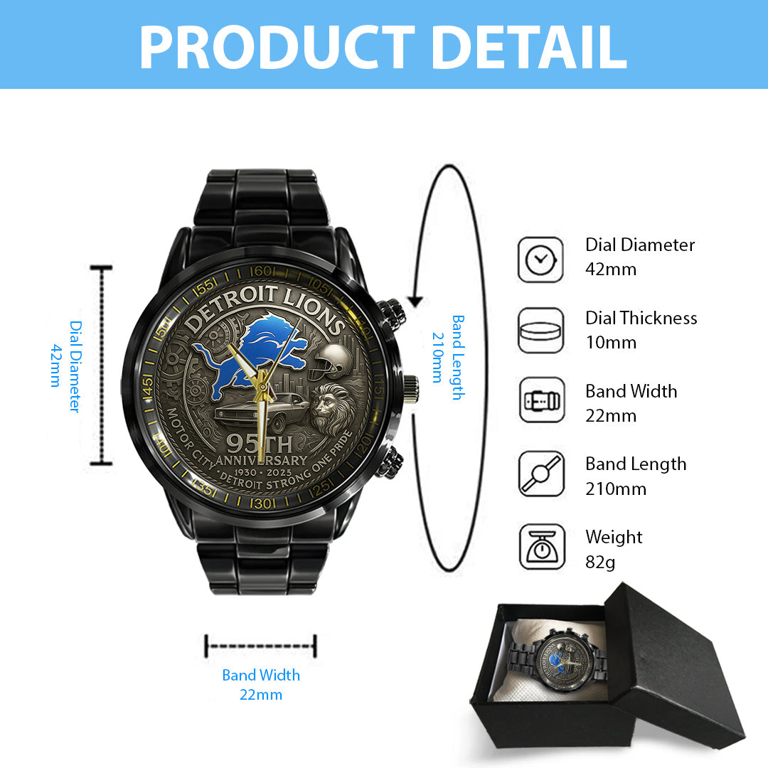 Detroit Lions 95th Anniversary 2025 Black Stainless Steel Watch – TANTN16206