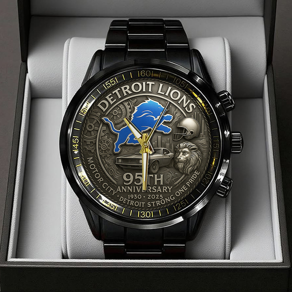 Detroit Lions 95th Anniversary 2025 Black Stainless Steel Watch – TANTN16206