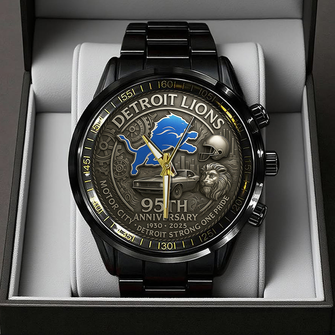 Detroit Lions 95th Anniversary 2025 Black Stainless Steel Watch – TANTN16206