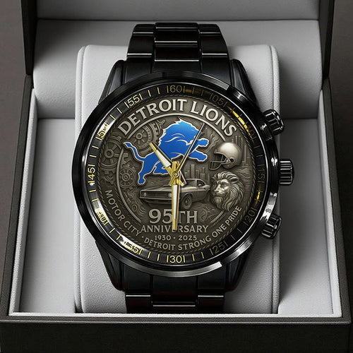 Detroit Lions 95th Anniversary 2025 Black Stainless Steel Watch – TANTN16206