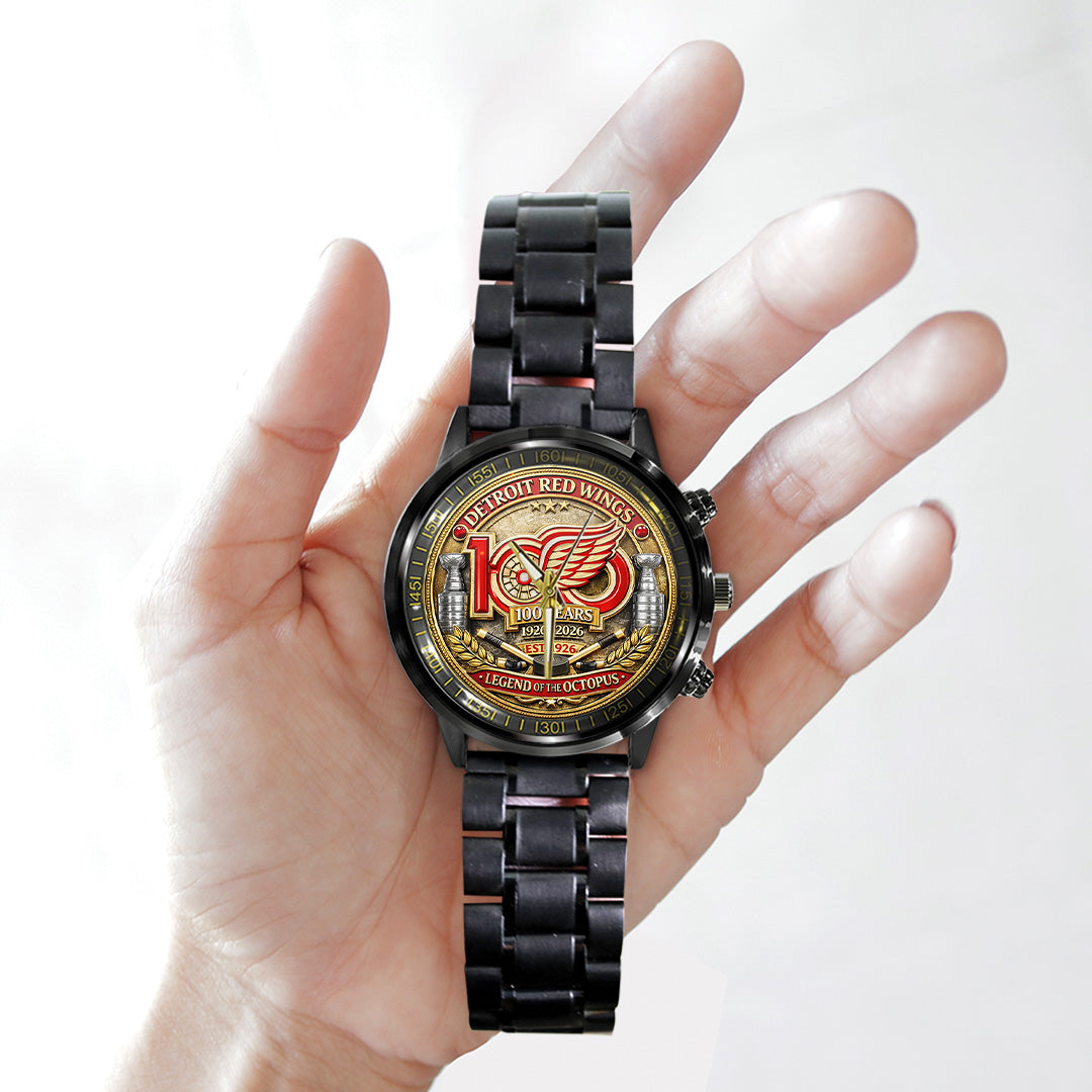 Detroit Red Wings 100th Anniversary Black Stainless Steel Watch – TANTN21495