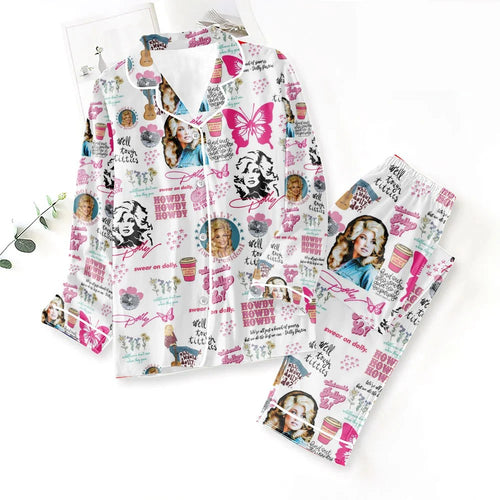 Dolly Parton Satin Pajama Set with Piping – TMTHU9109