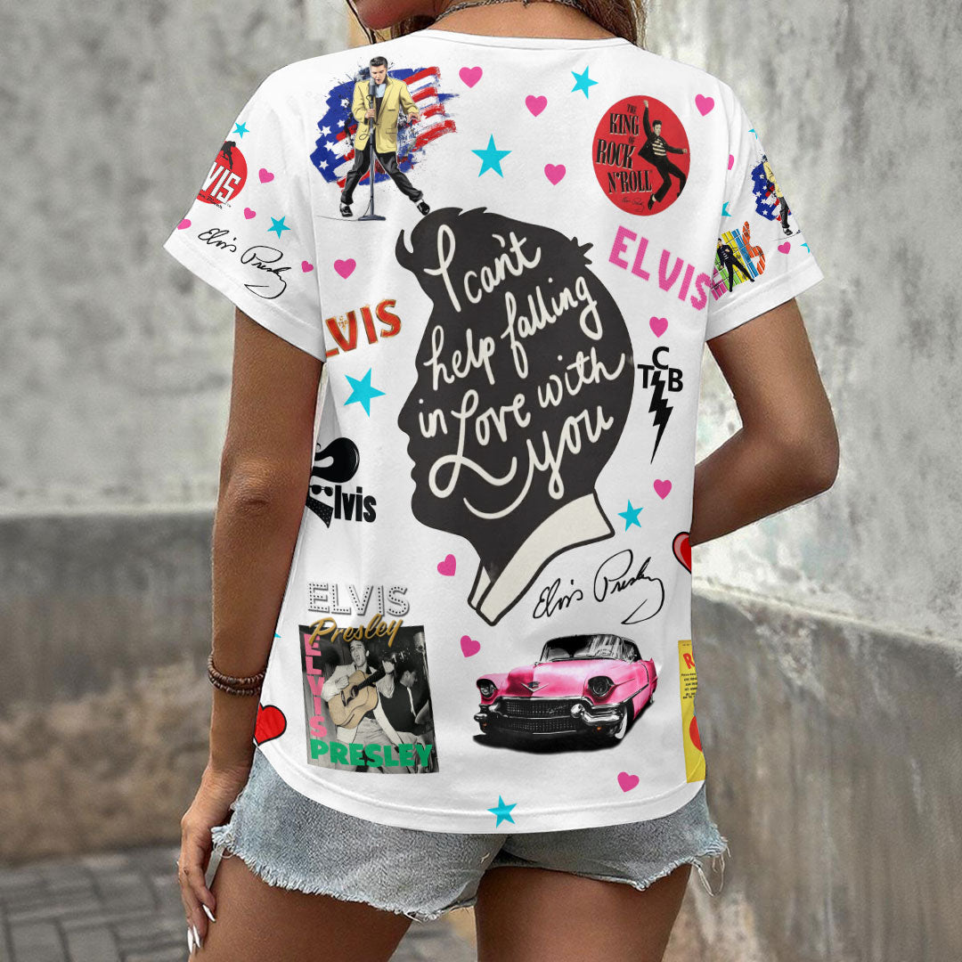 Elvis Presley 3D Women's V-Neck T-Shirt – GNE6832