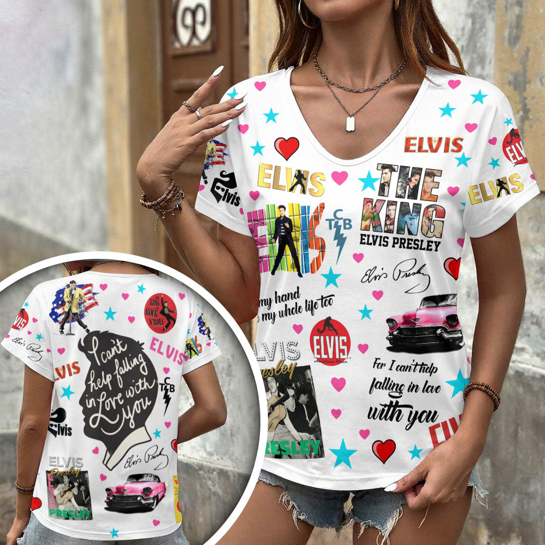 Elvis Presley 3D Women's V-Neck T-Shirt – GNE6832