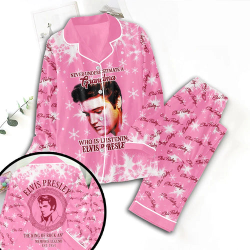 Elvis Presley Satin Pajama Set with Piping – TMTHU9108