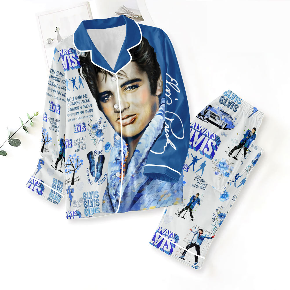 Elvis Presley Satin Pajama Set with Piping – TMTHU7373