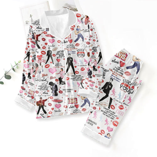 Elvis Presley Satin Pajama Set with Piping – TMTHU7509