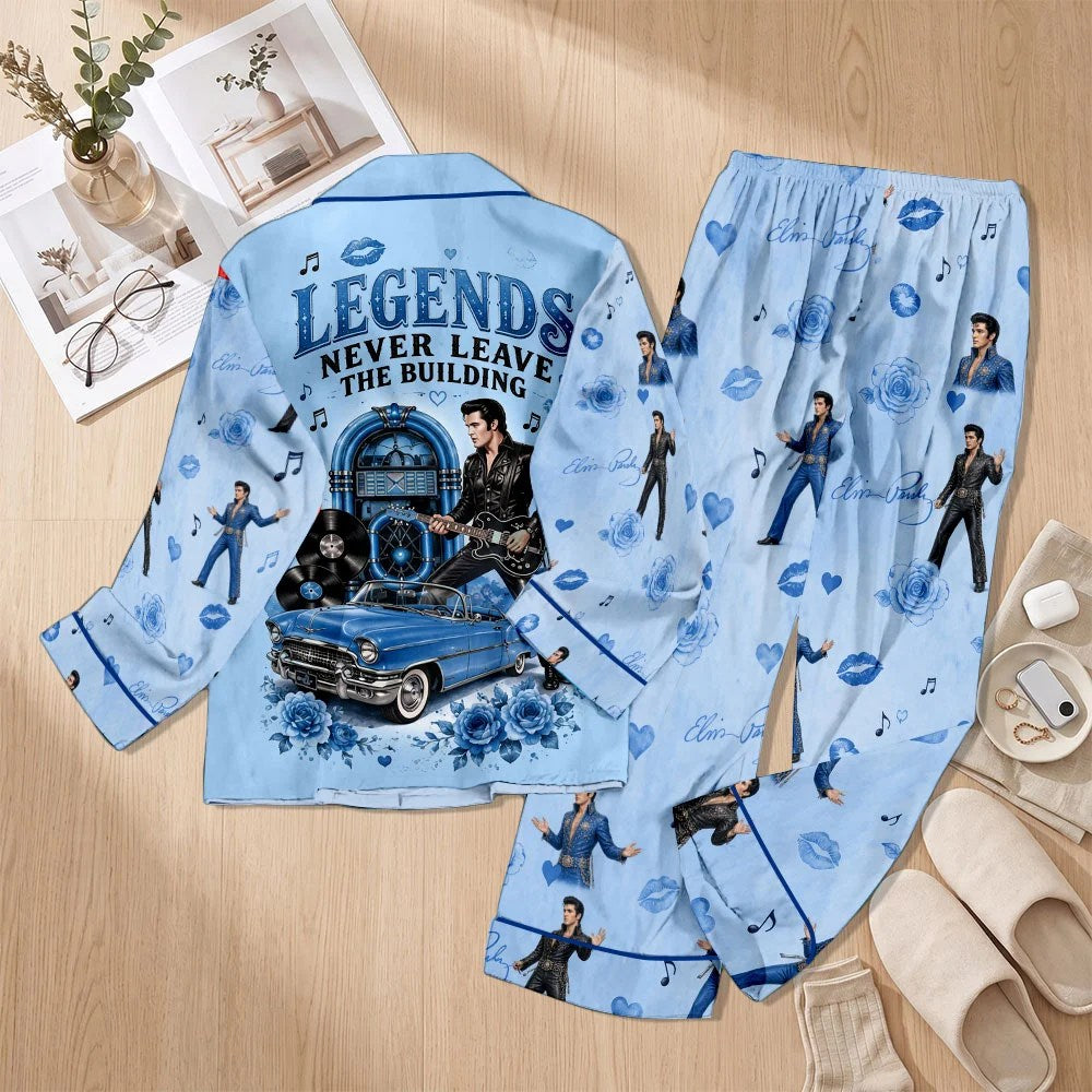 Elvis Presley Satin Pajama Set with Piping – TMTHU9984