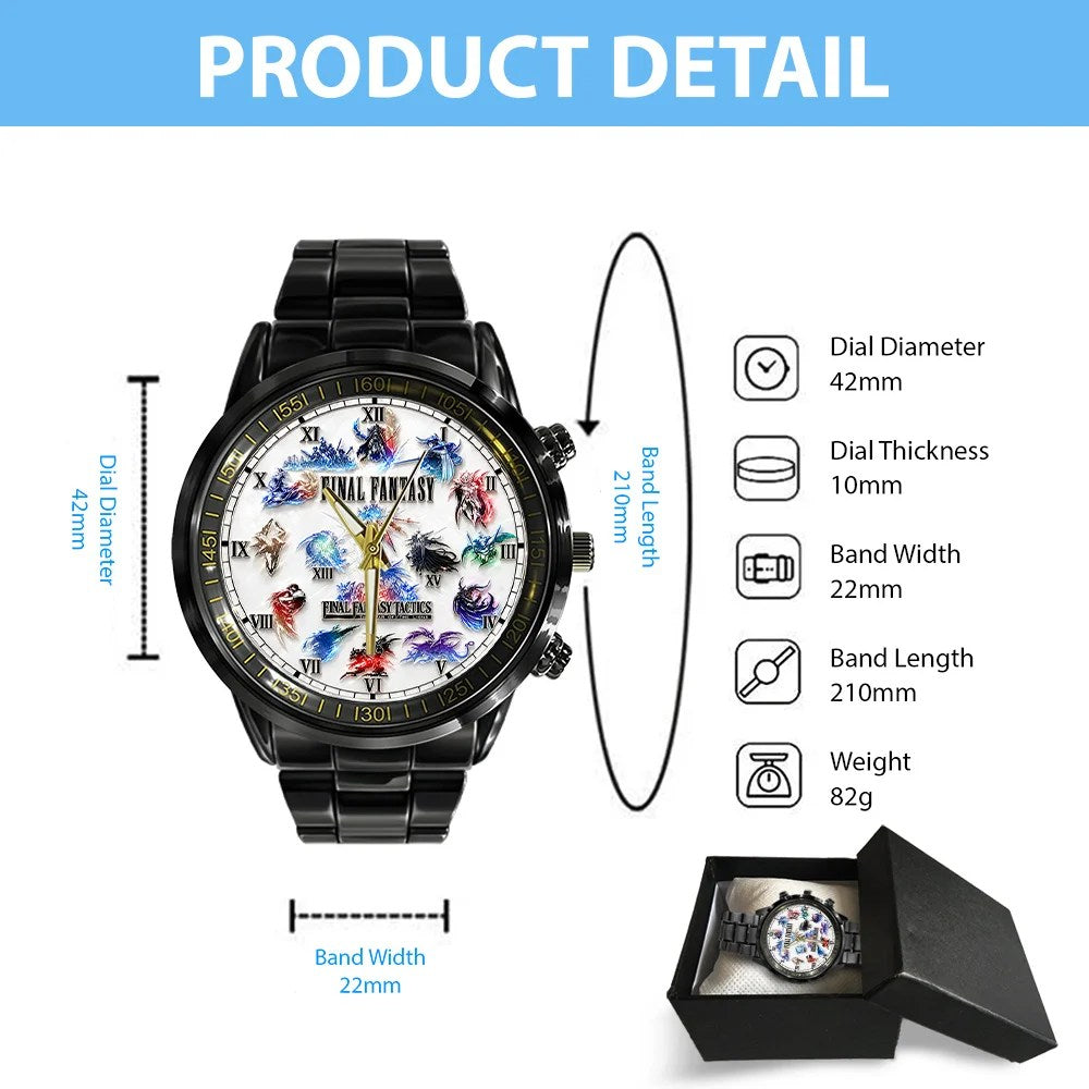 Final Fantasy Black Stainless Steel Watch – GNE8688