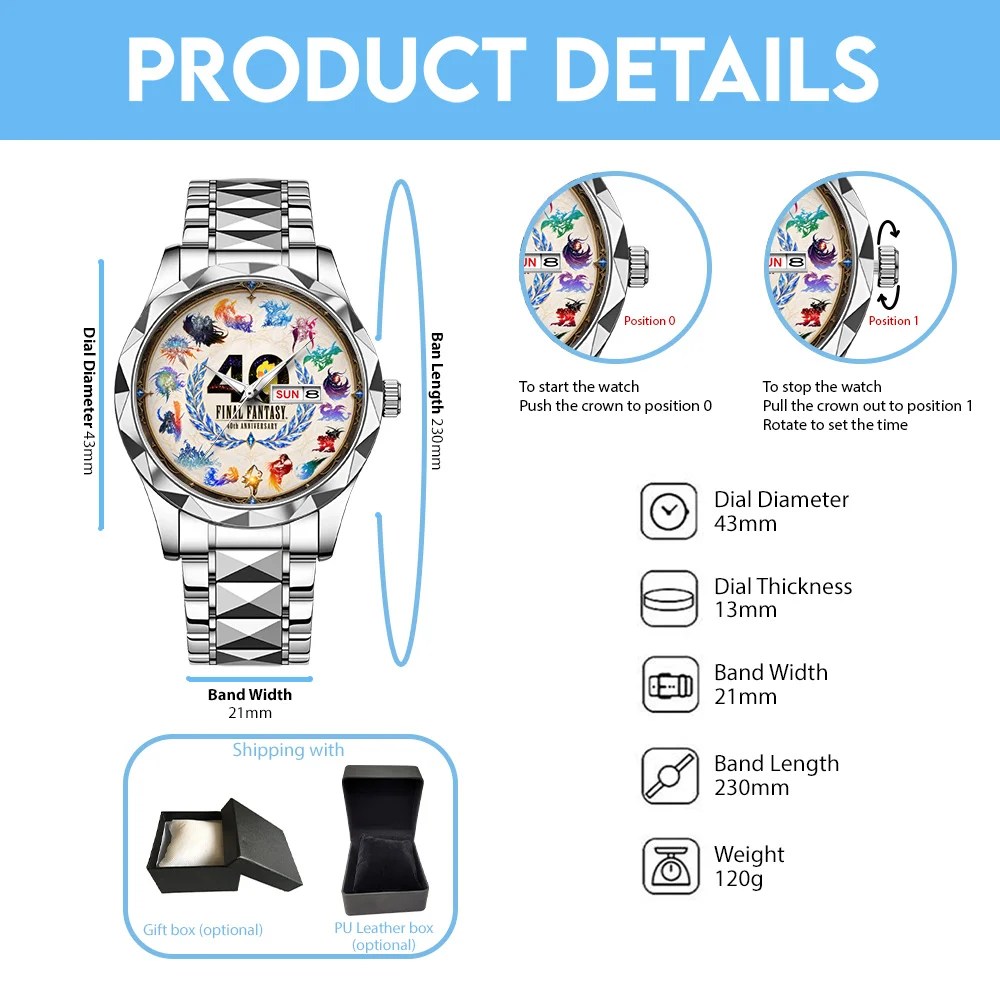 Final Fantasy 40th Anniversary Alloy Luxury Quartz Watch – GNE8534