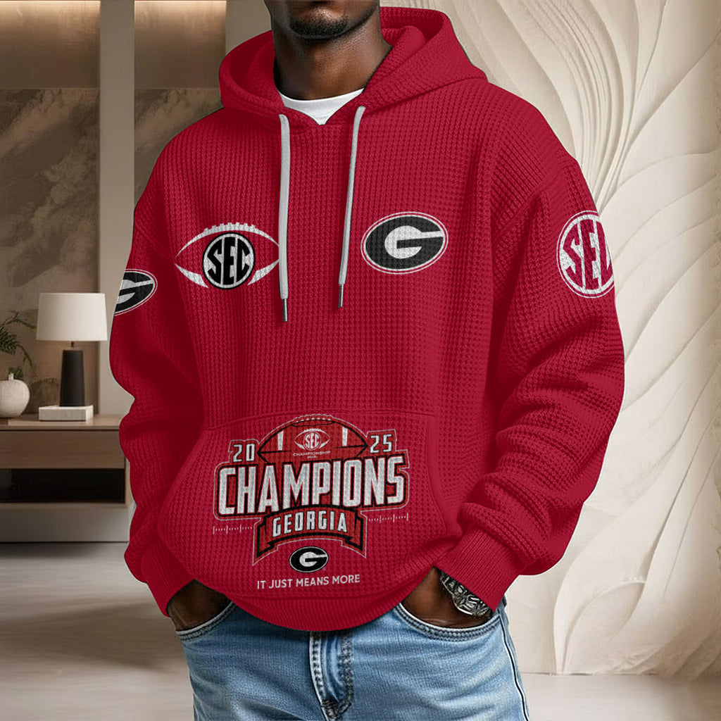 Georgia Bulldogs Football 2025 SEC Champions 3D Unisex Waffle Hoodie – HOATT15027
