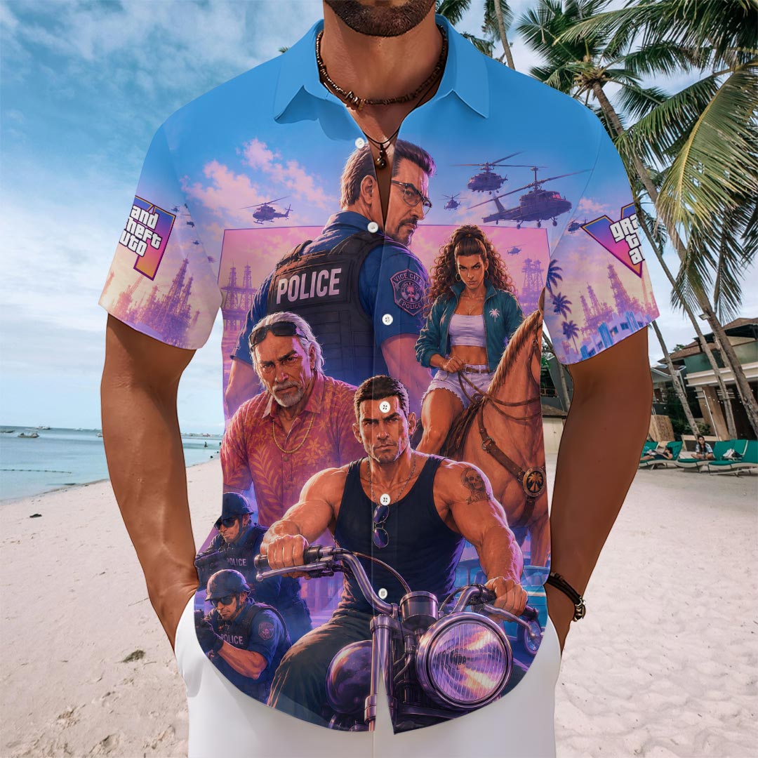 Grand Theft Auto VI Short Sleeve Button-Down Shirt – HOATT19559