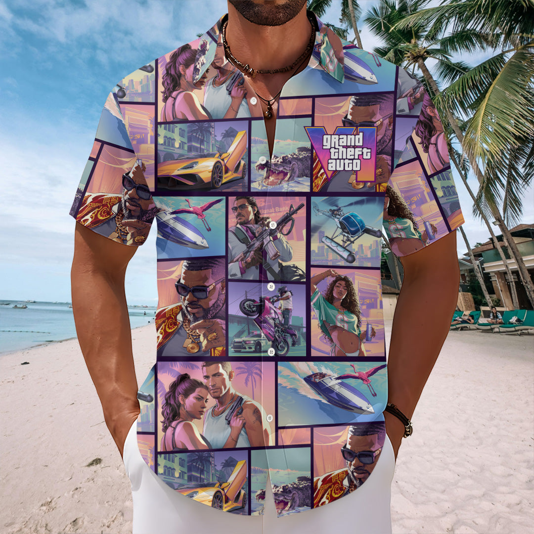 Grand Theft Auto VI Short Sleeve Button-Down Shirt – GNE7234