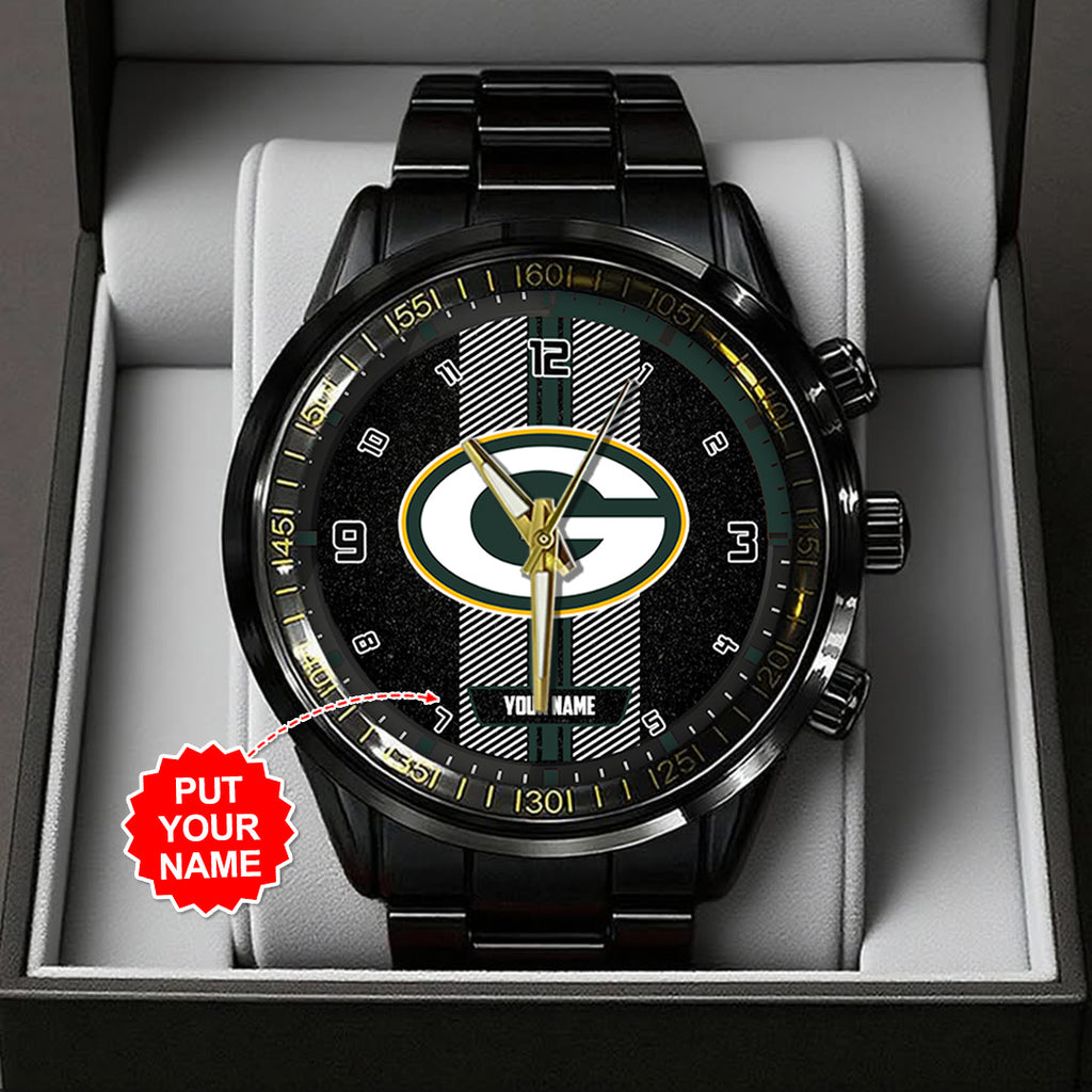 Personalized Green Bay Packers Black Stainless Steel Watch – TANTN16015