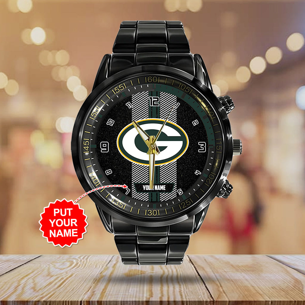Personalized Green Bay Packers Black Stainless Steel Watch – TANTN16015