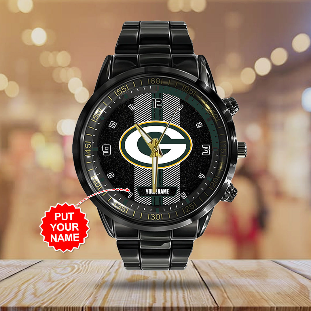 Personalized Green Bay Packers Black Stainless Steel Watch – TANTN16015