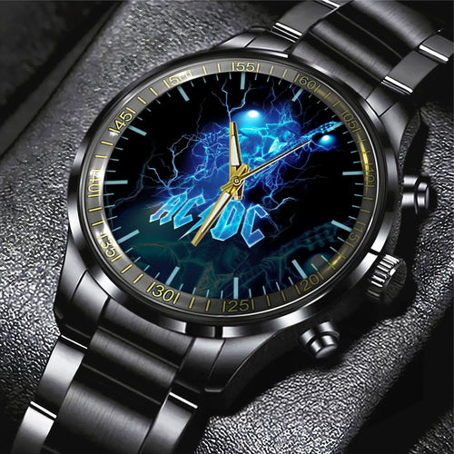 AC/DC Black Stainless Steel Watch – HUANNM 4892