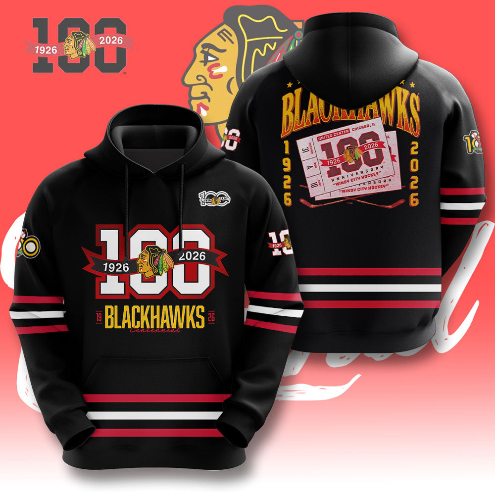 Chicago Blackhawks 100th Anniversary 2026 3D Apparel – GNE4345