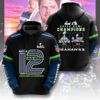 Seattle Seahawks 2x Super Bowl Champions 3D Apparel – TMTHU4021