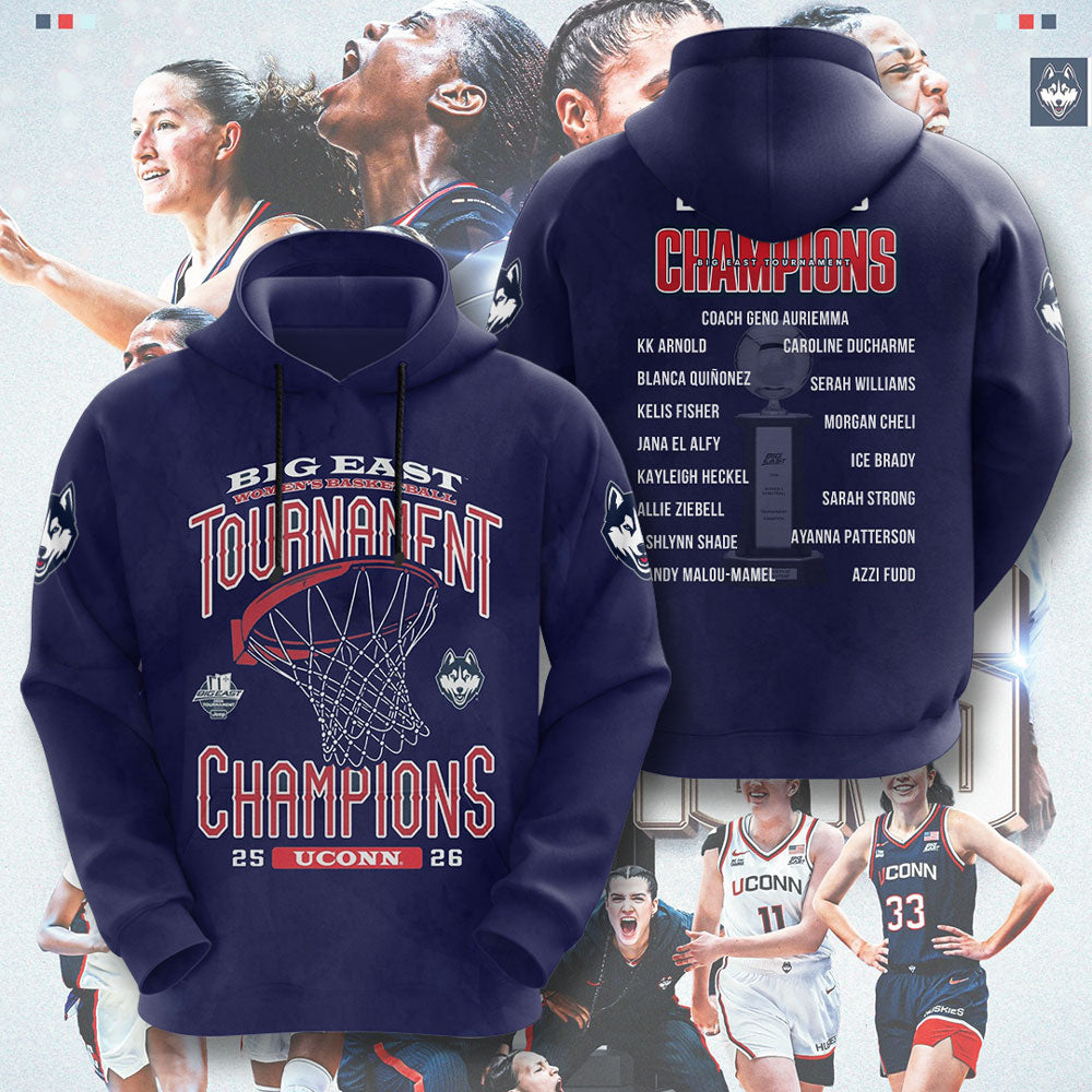 UConn Huskies Women's Basketball 2026 Big East Champions 3D Apparel – TMTHU4334