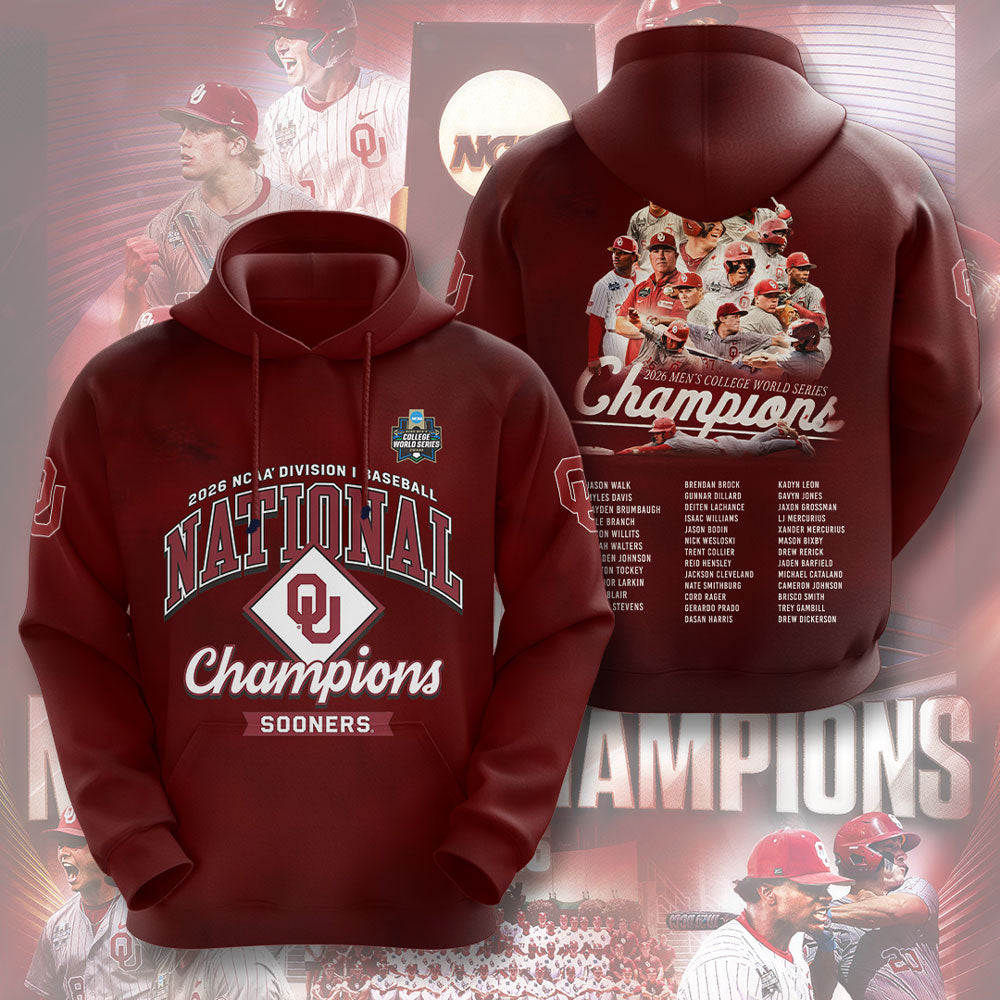Oklahoma Sooners Champion 2026 NCAA Baseball Men's College World Series Champions 3D Apparel – TMTHU6999