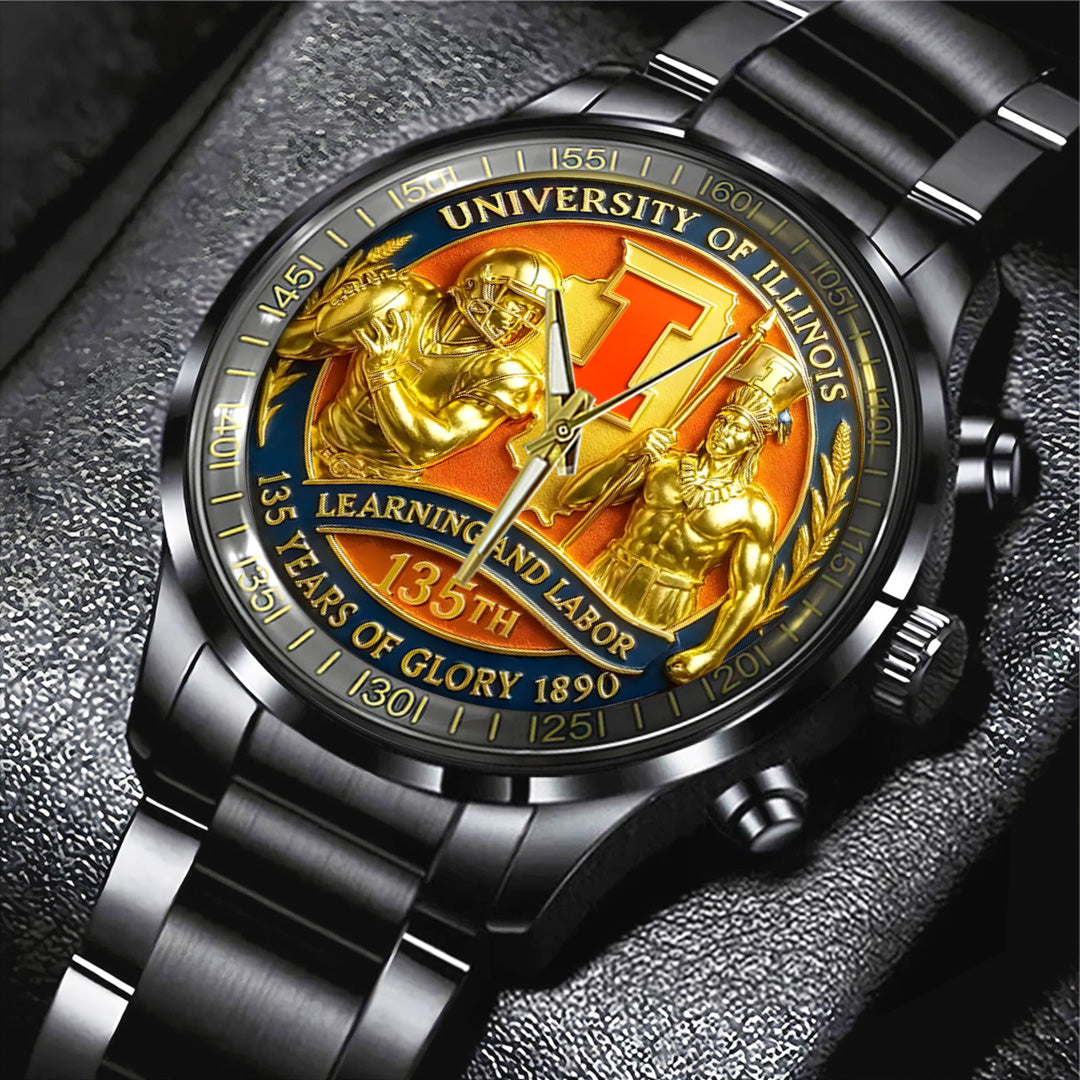 Illinois Fighting Illini Football Black Stainless Steel Watch – TANTN18000