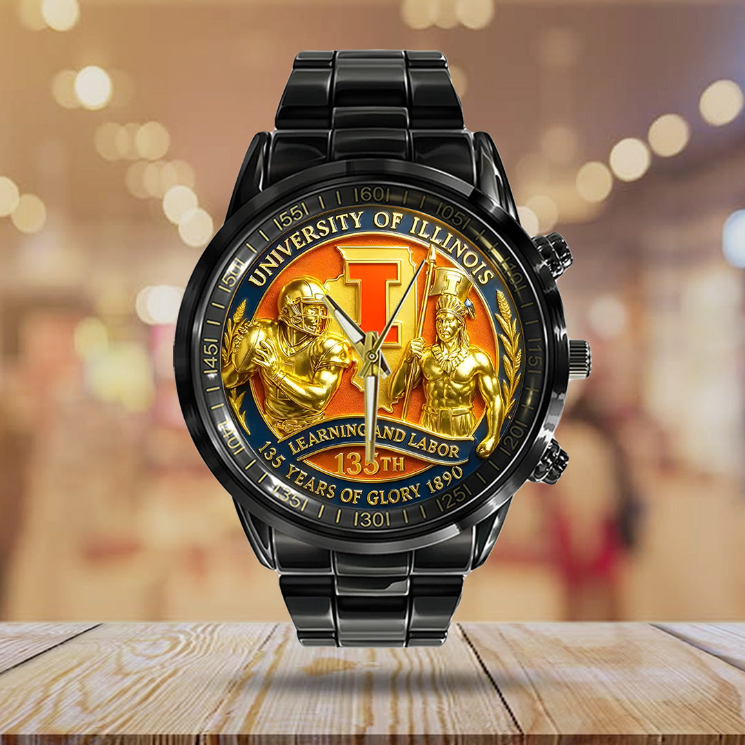 Illinois Fighting Illini Football Black Stainless Steel Watch – TANTN18000