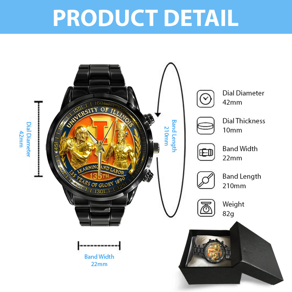 Illinois Fighting Illini Football Black Stainless Steel Watch – TANTN18000