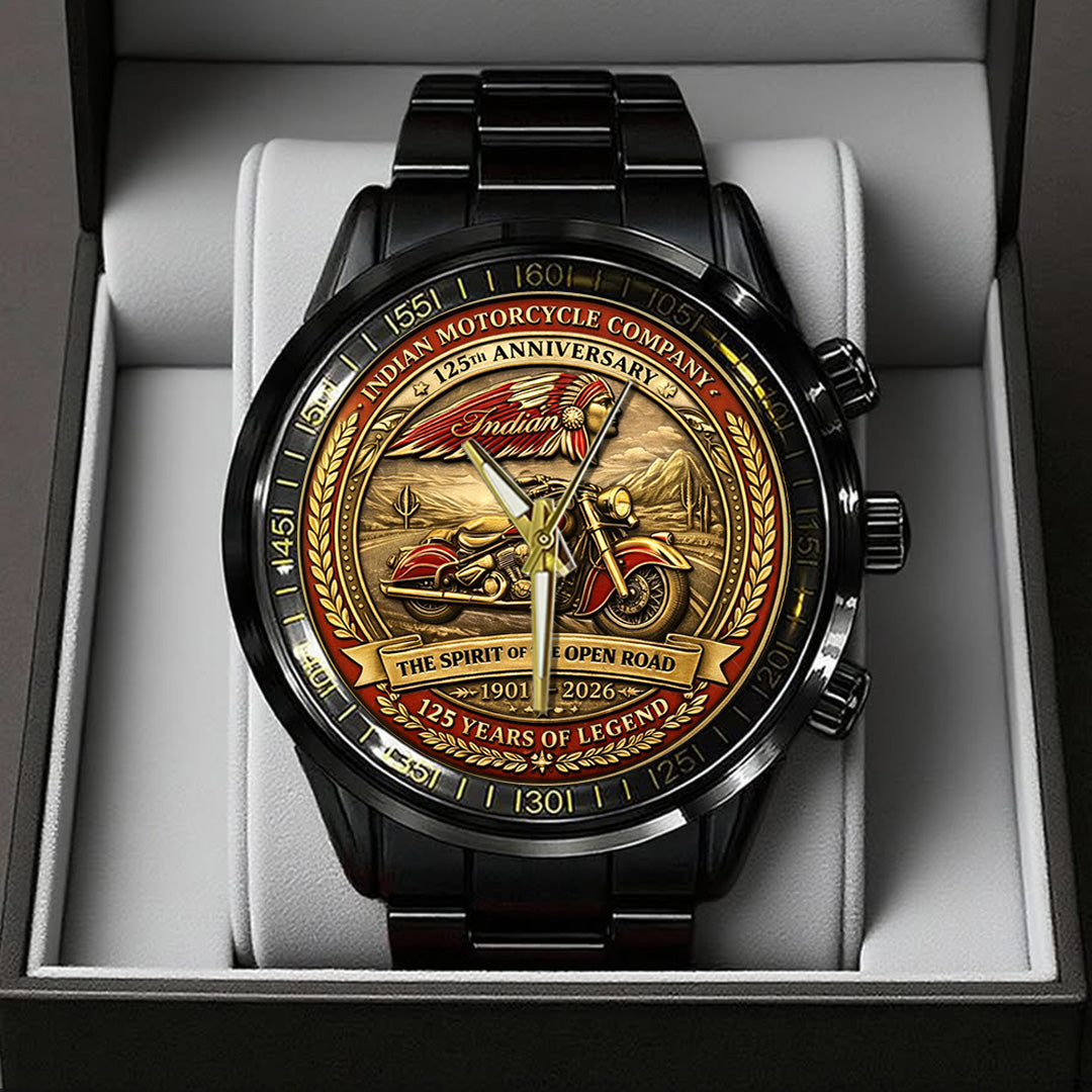 Indian Motorcycle 125th Anniversary Black Stainless Steel Watch – TANTN21660