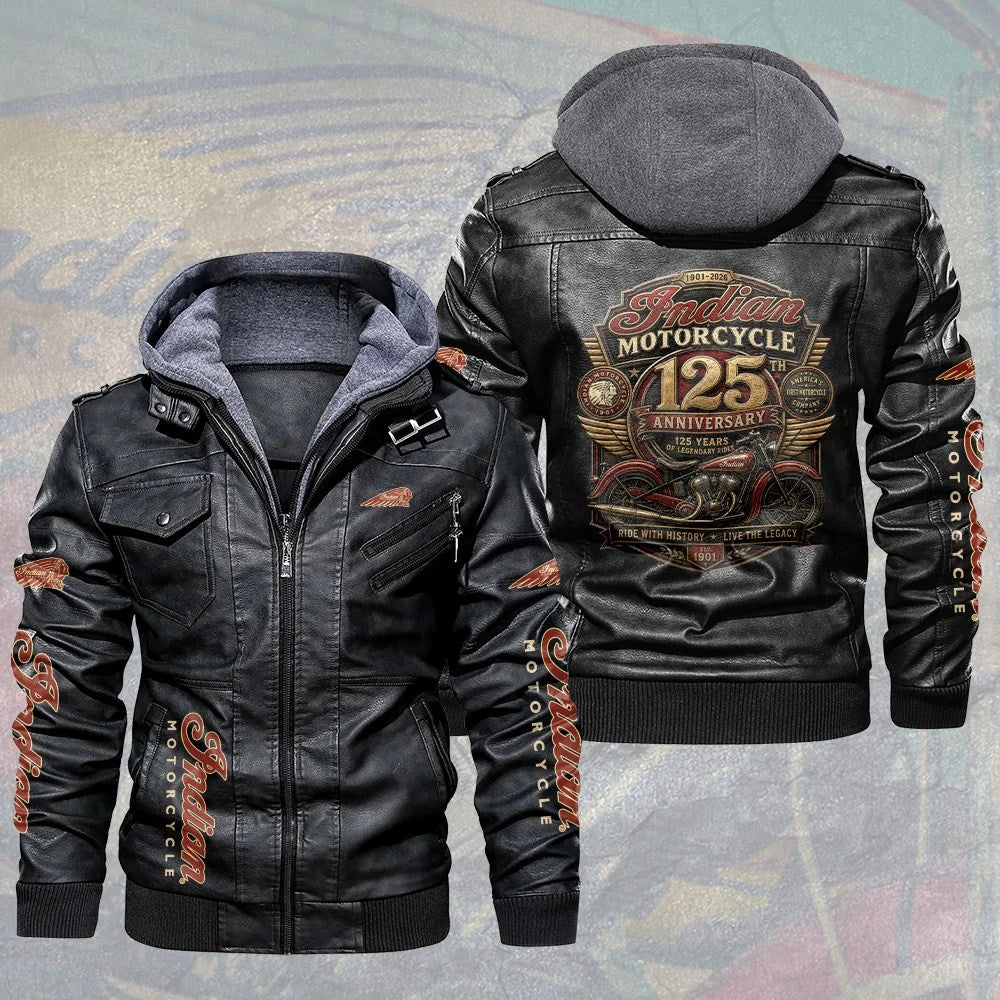 Indian Motorcycle 125th Anniversary 2D Leather Hooded Jacket – TMTHU9414