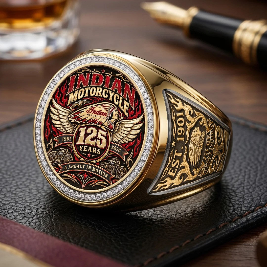 Indian Motorcycle 125th Anniversary 3D Engraved Ring – TMTHU9334