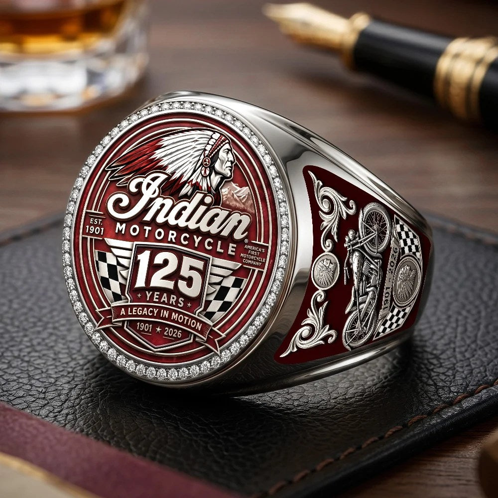 Indian Motorcycle 125th Anniversary 3D Engraved Ring – TMTHU9788