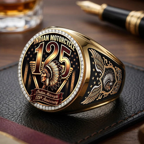 Indian Motorcycle 125th Anniversary 3D Engraved Ring – TMTHU9977