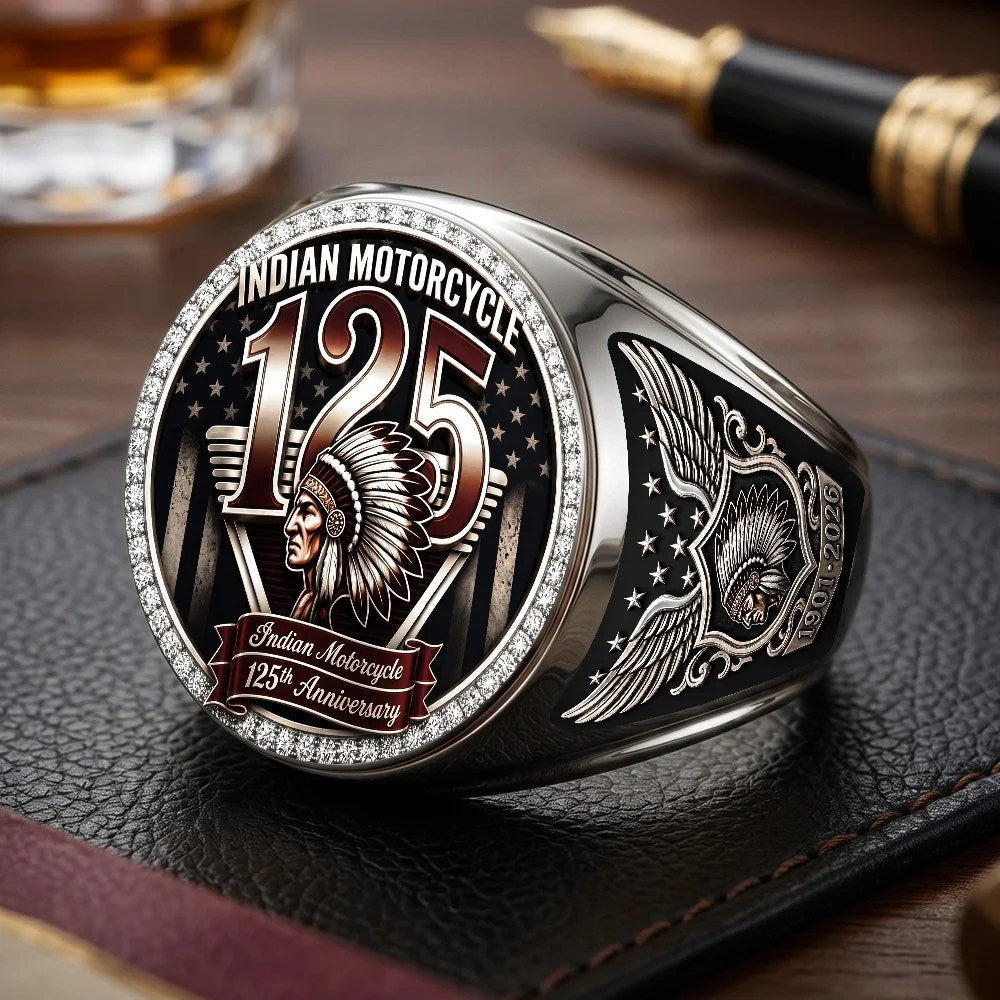 Indian Motorcycle 125th Anniversary 3D Engraved Ring – TMTHU9977