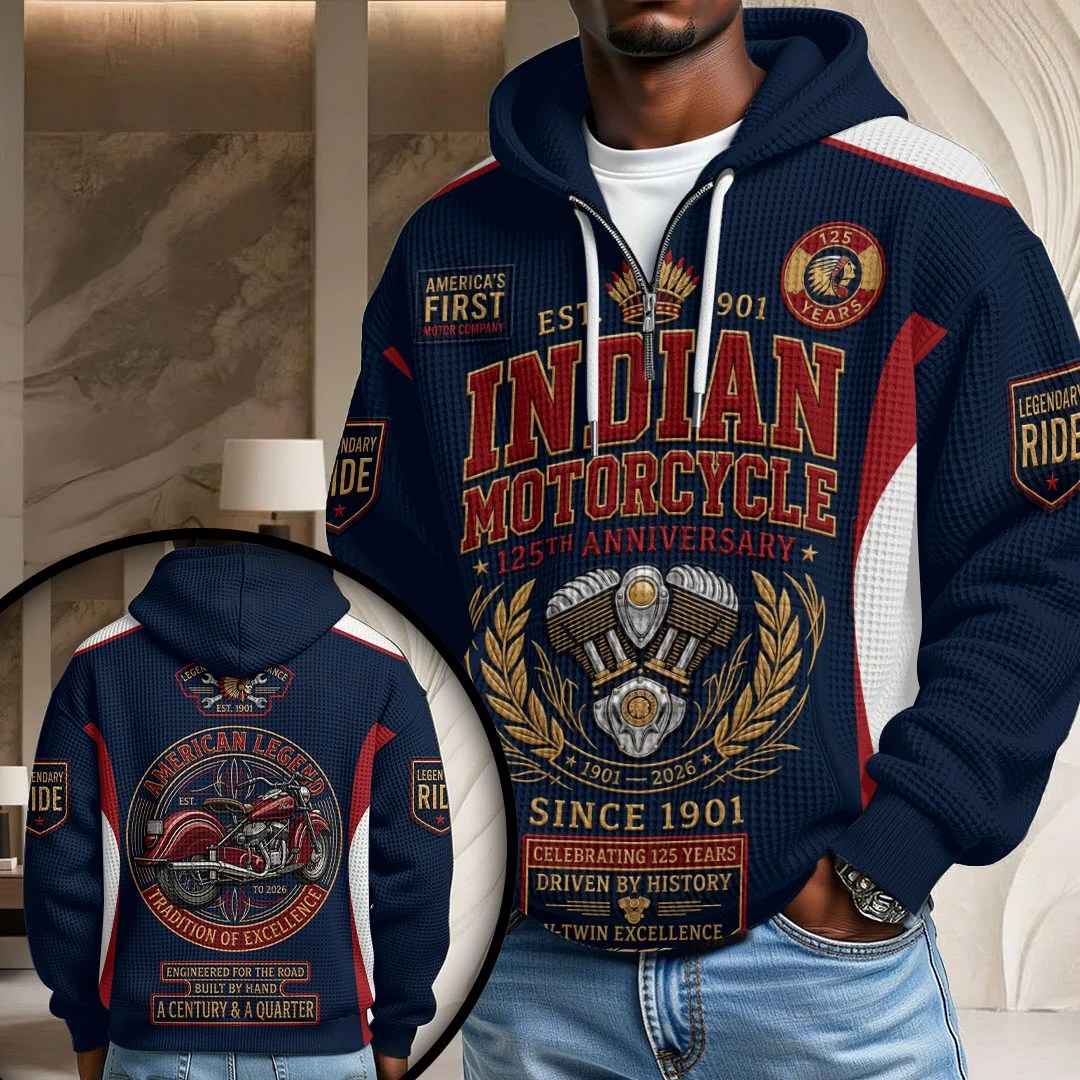Indian Motorcycle 125th Anniversary 3D Unisex Waffle Hoodie – TMTHU8623