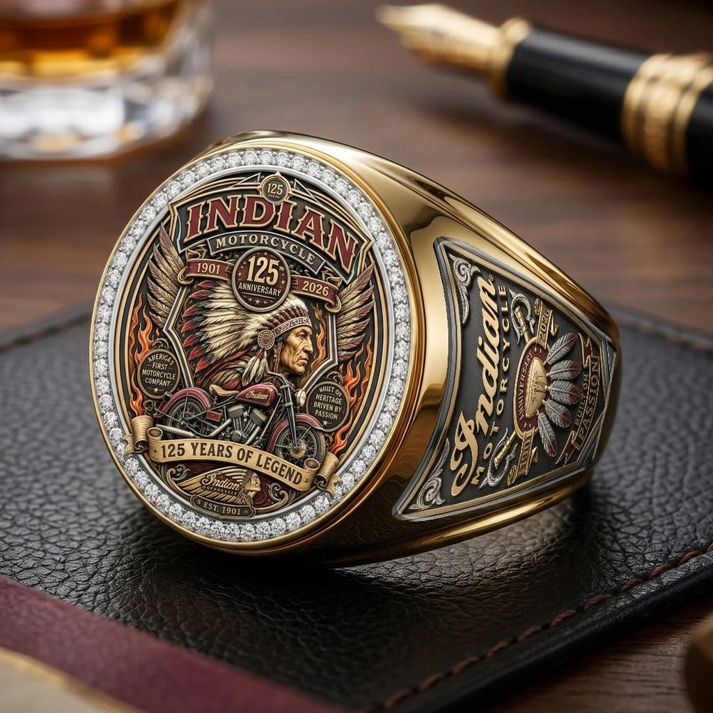 Indian Motorcycle 125th Anniversary 3D Engraved Ring – TMTHU9131