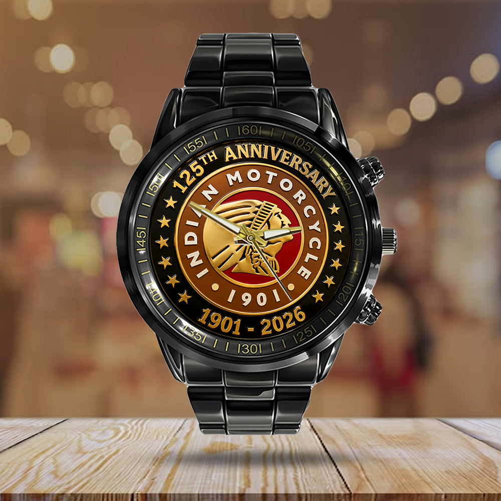 Indian Motorcycle 125th Anniversary Black Stainless Steel Watch – TMTHU8096