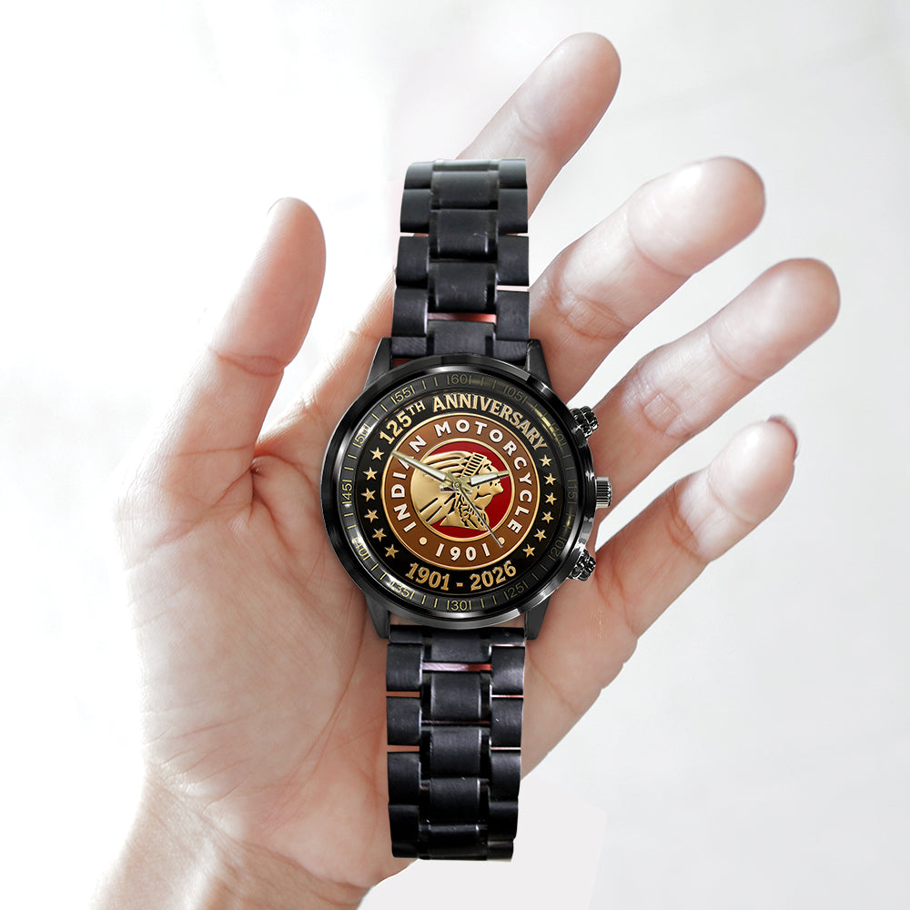 Indian Motorcycle 125th Anniversary Black Stainless Steel Watch – TMTHU8096
