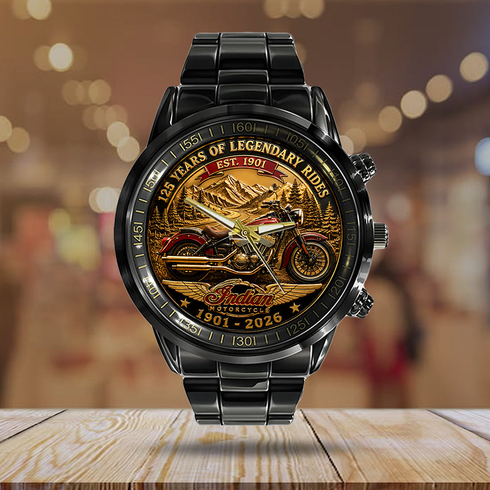 Indian Motorcycle 125th Anniversary Black Stainless Steel Watch – TMTHU8098