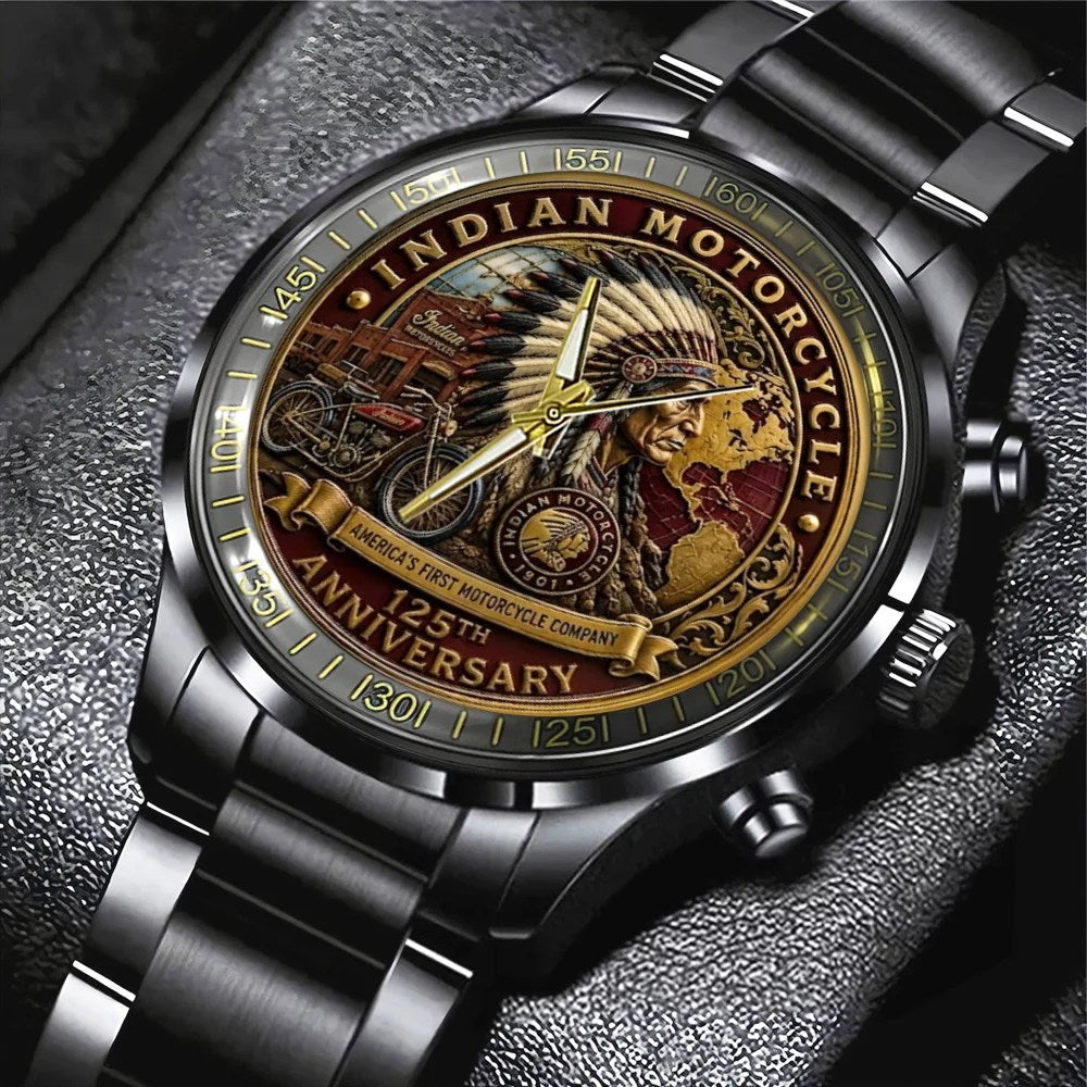 Indian Motorcycle 125th Anniversary Black Stainless Steel Watch – TMTHU8597