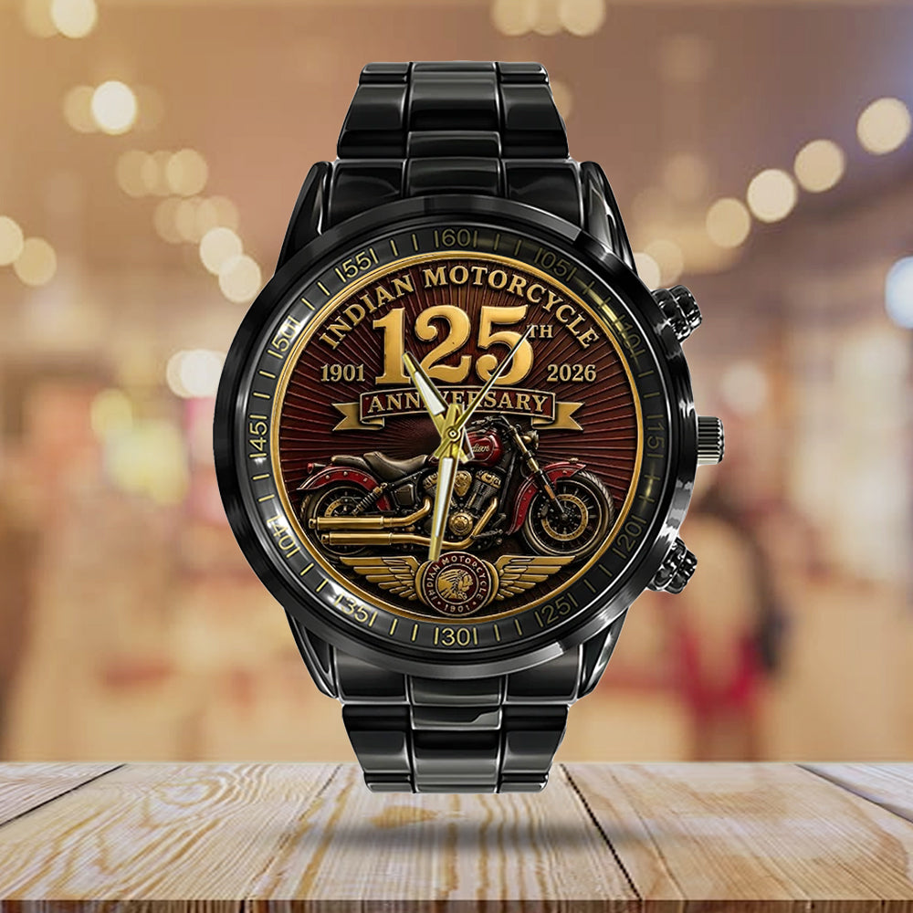 Indian Motorcycle 125th Anniversary Black Stainless Steel Watch – TMTHU8599