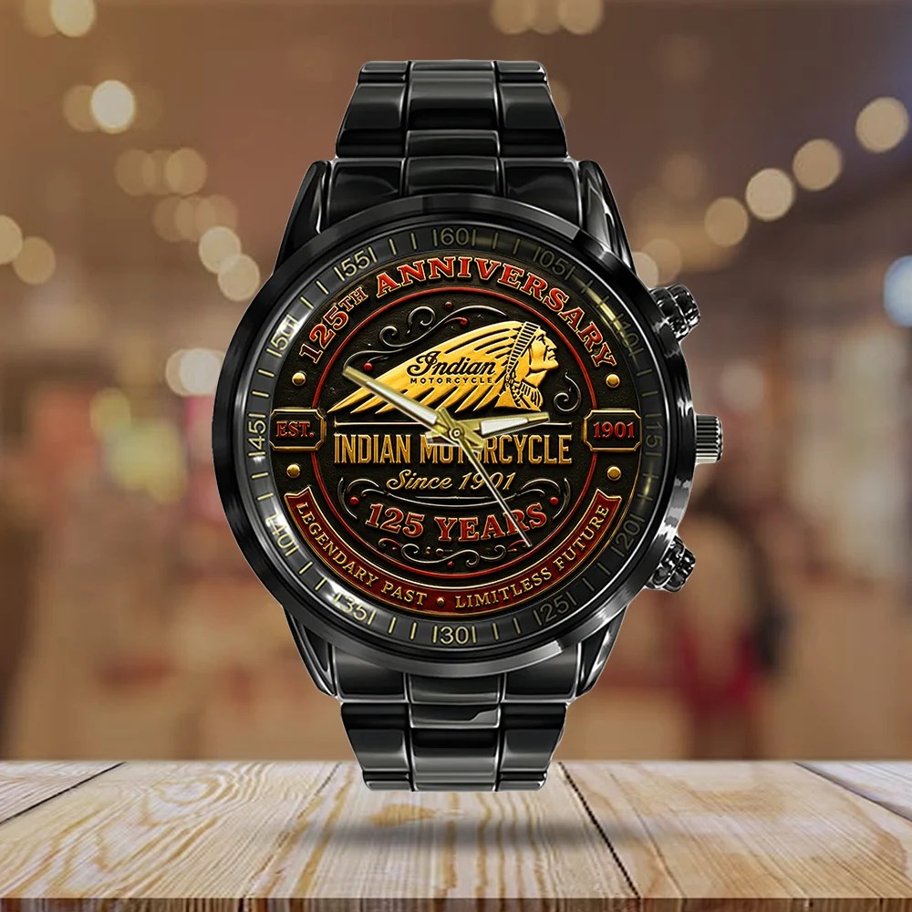 Indian Motorcycle 125th Anniversary Black Stainless Steel Watch – TMTHU8648