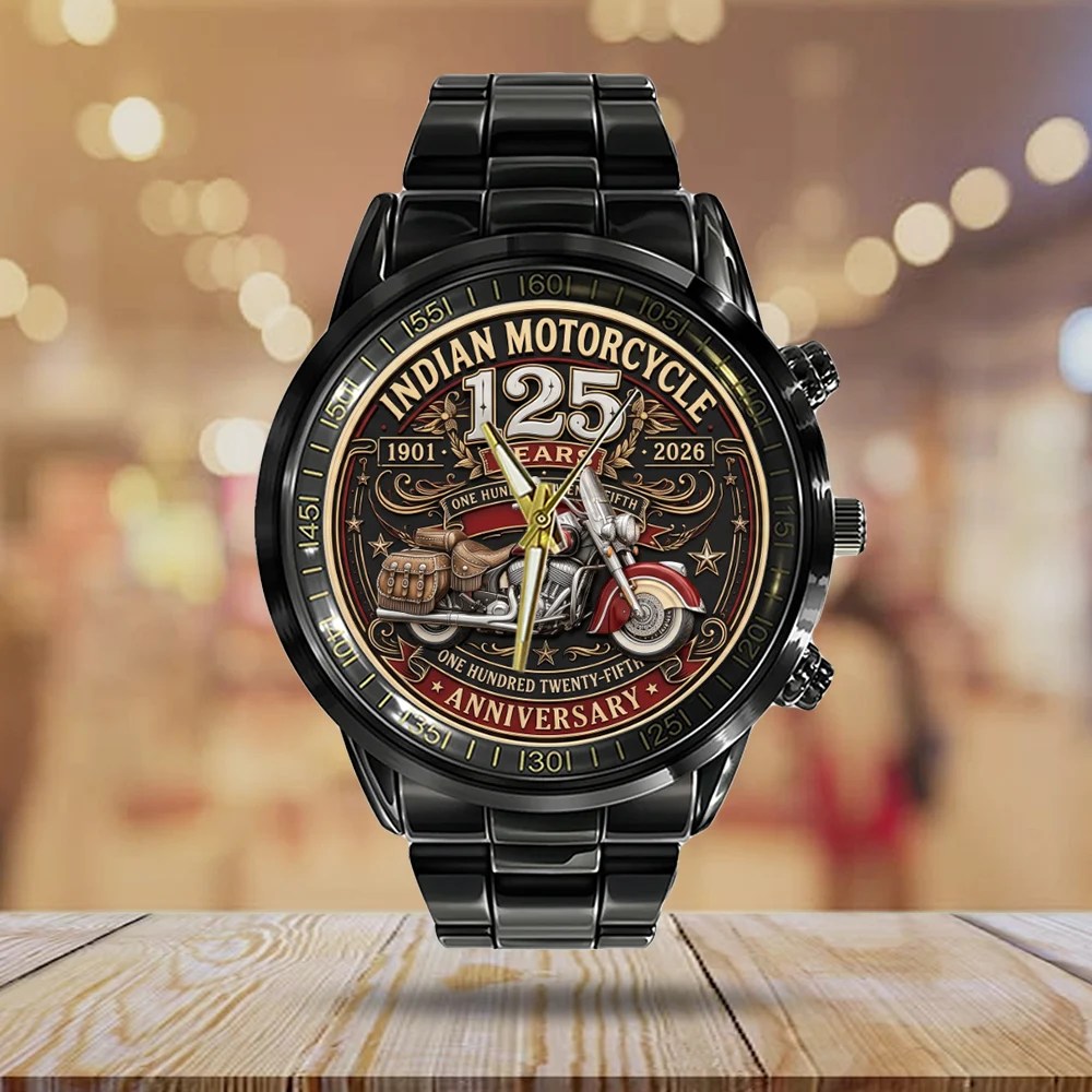 Indian Motorcycle 125th Anniversary Black Stainless Steel Watch – TMTHU8997