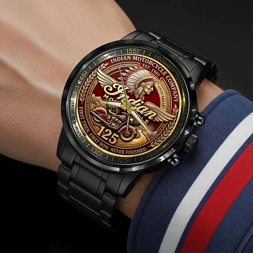 Indian Motorcycle 125th Anniversary Black Stainless Steel Watch – HOATT20524