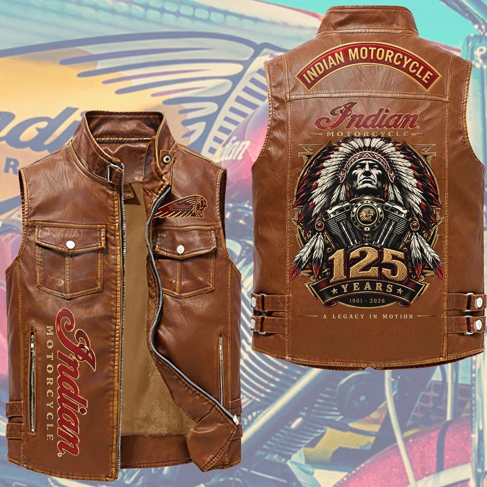 Indian Motorcycle 125th Anniversary Premium 2D Sleeveless Leather Vest – TMTHU10027