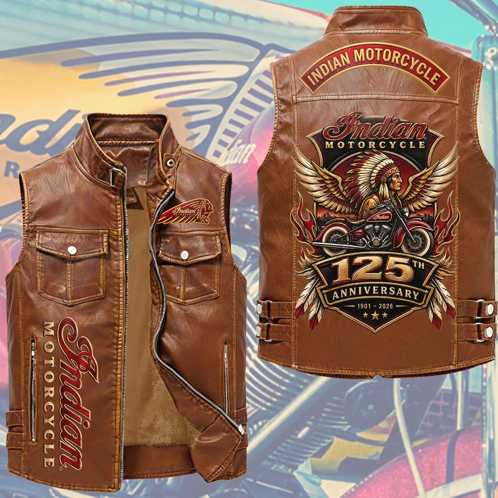Indian Motorcycle 125th Anniversary Premium 2D Sleeveless Leather Vest – TMTHU10059