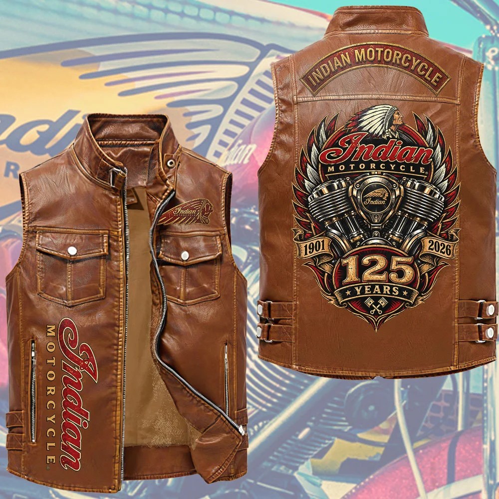 Indian Motorcycle 125th Anniversary Premium 2D Sleeveless Leather Vest – TMTHU10127
