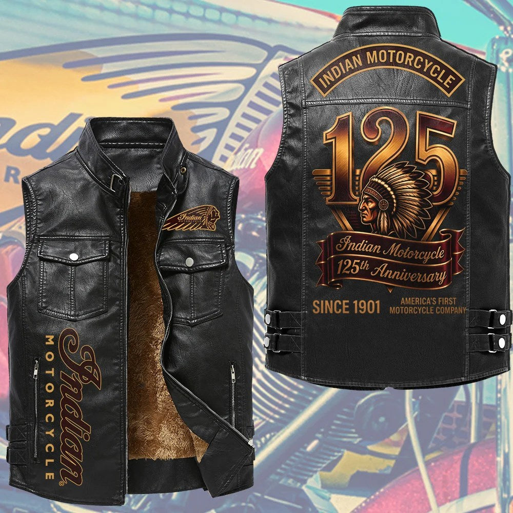 Indian Motorcycle 125th Anniversary Premium 2D Sleeveless Leather Vest – TMTHU8830