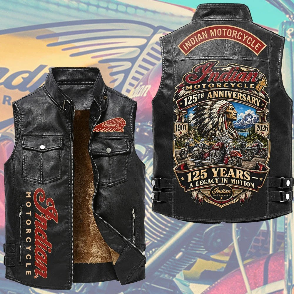 Indian Motorcycle 125th Anniversary Premium 2D Sleeveless Leather Vest – TMTHU9270