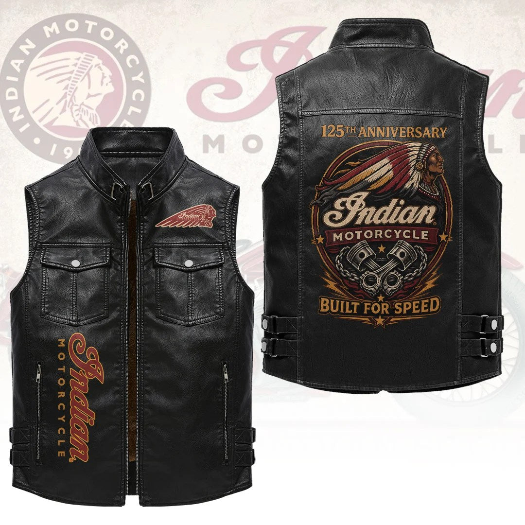 Indian Motorcycle 125th Anniversary Premium 2D Sleeveless Leather Vest – HOATT20334